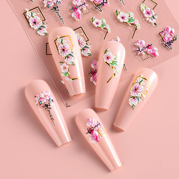 Diseño variado de flores y hojas de jmeowio para un acabado delicado.
