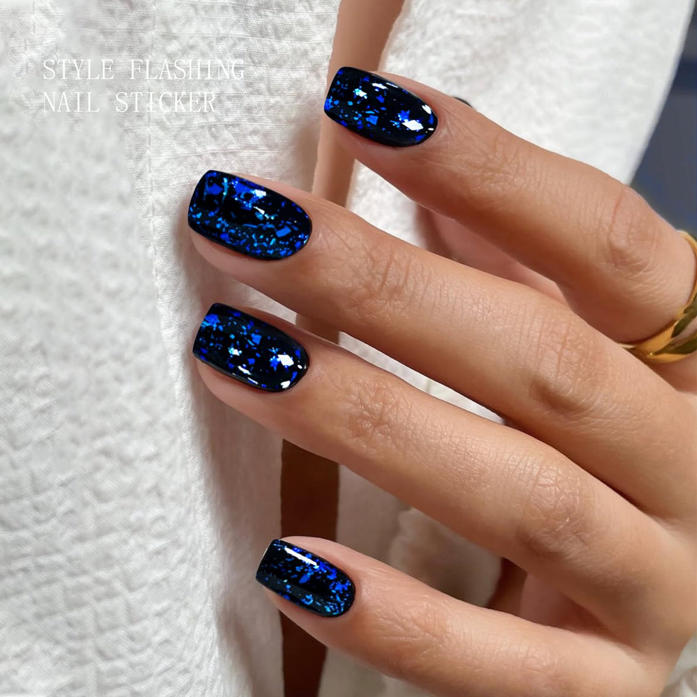 JMEOWIO diseño único de uñas con pegatinas de gel azul oscuro