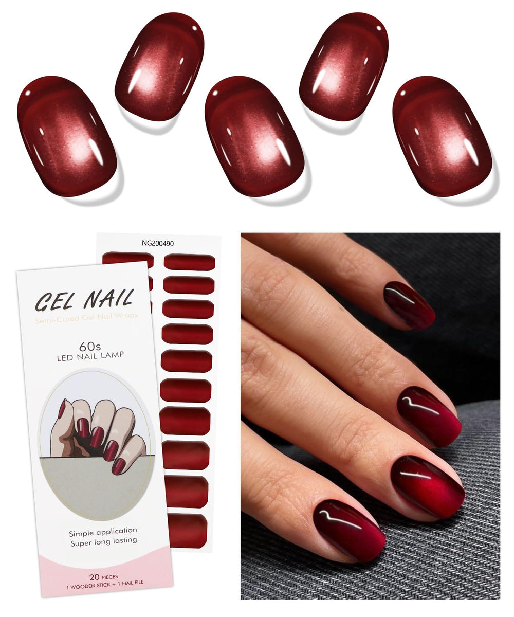 JMEOWIO pegatinas gel uñas con ojos de gato rojo semicuradas para un look instantáneo.