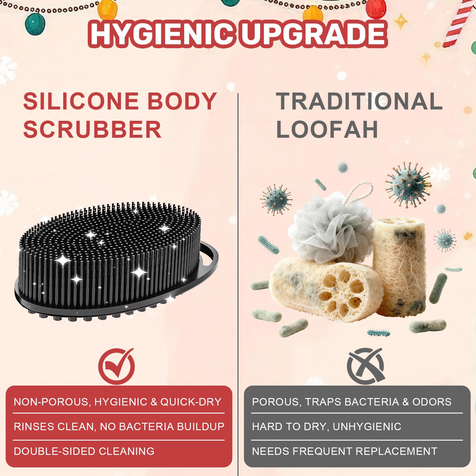 Cepillo exfoliante de silicona ofrece higiene superior y secado rápido.