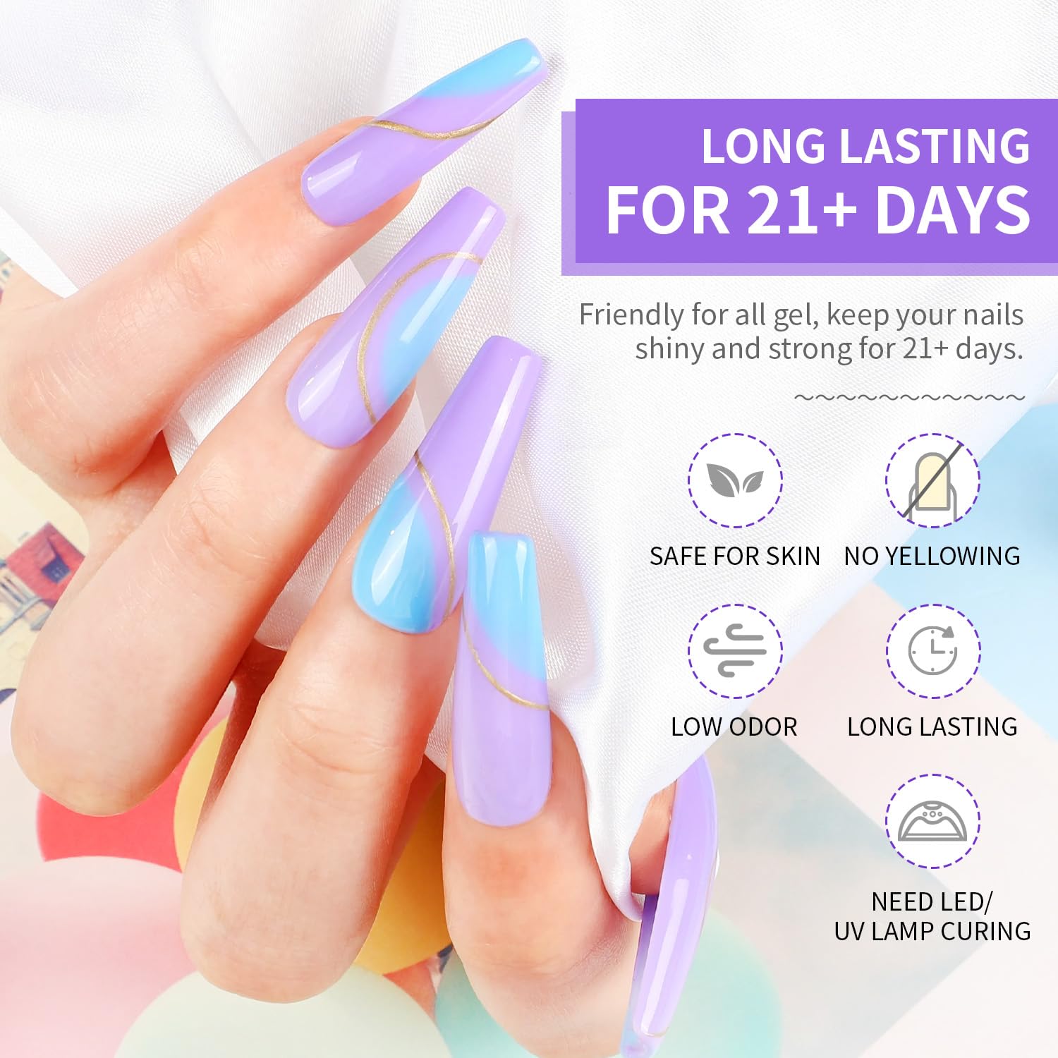 Aplicación fácil: base, gel de color y top coat de JODSONE