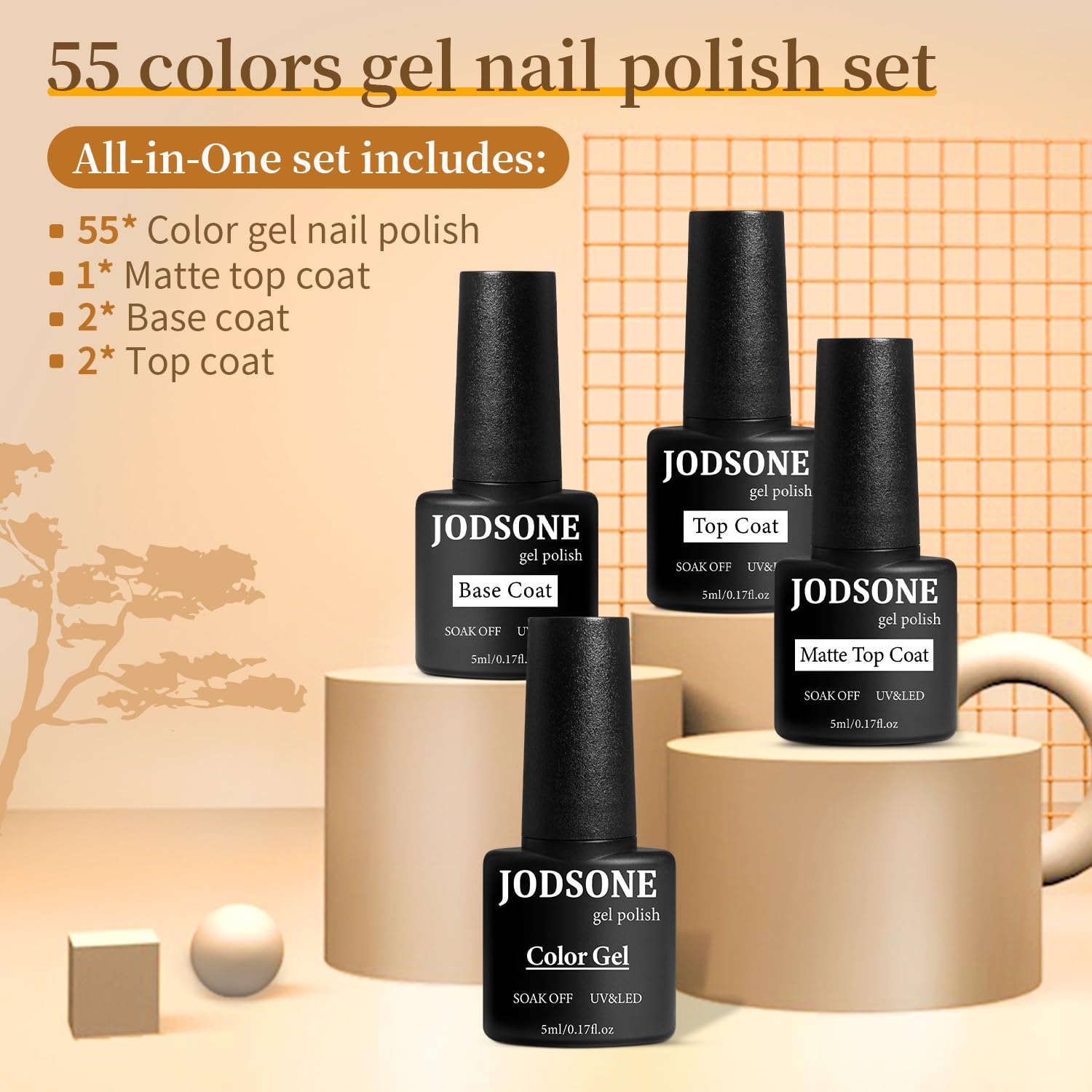 Capa base JODSONE, dos botellas para adherencia duradera.