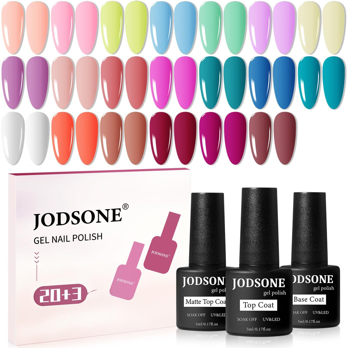 JODSONE gel uñas: paleta de 20 colores vibrantes para bricolaje en casa.