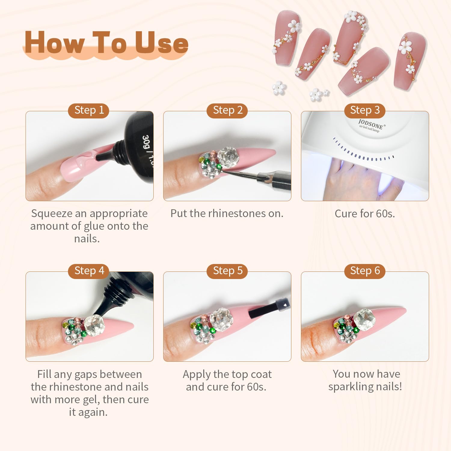 Instrucciones y precauciones de uso de Jodsone para uñas.