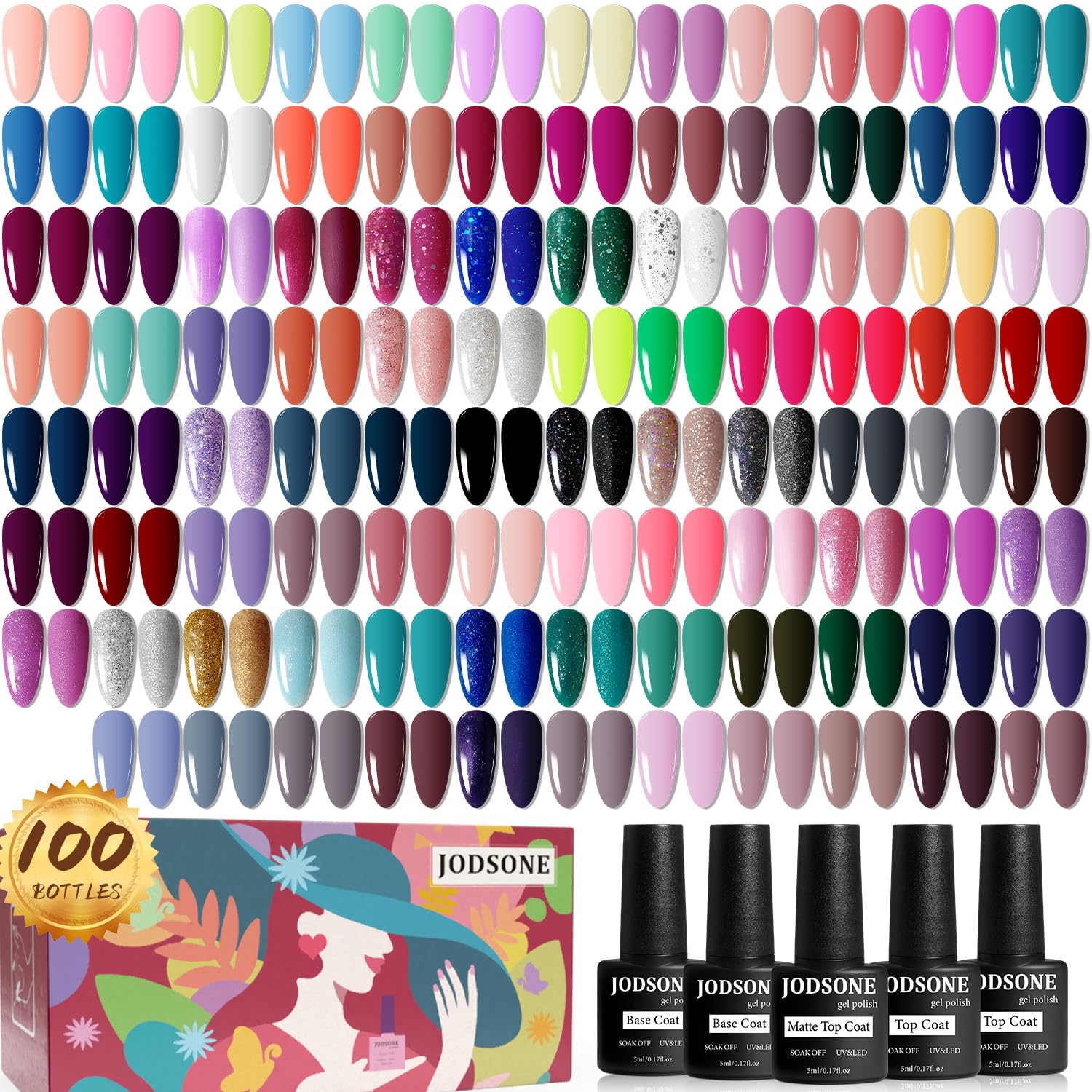 Set de uñas gel JODSONE con colores variados para un acabado brillante.