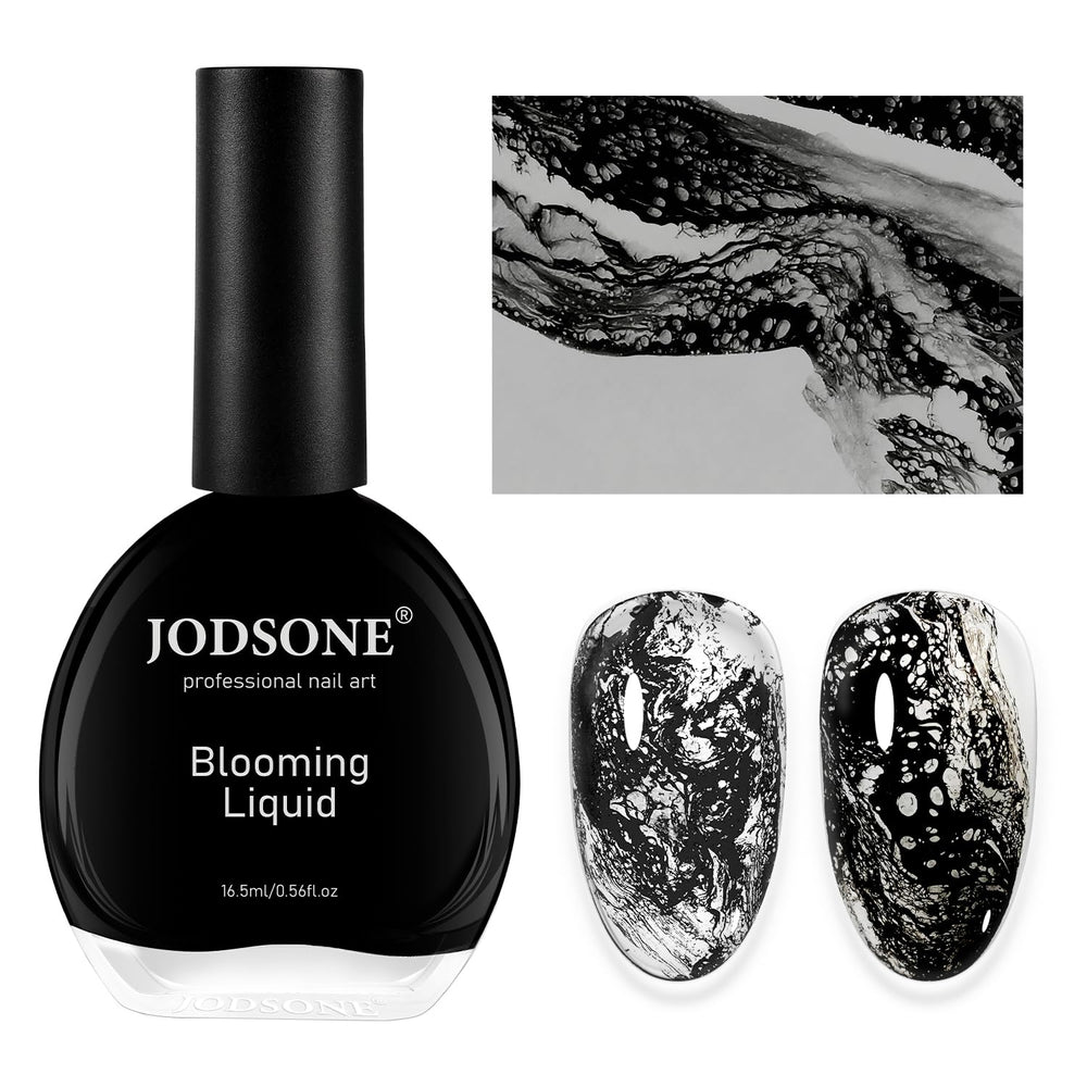 Jodsone ola floreciente negra sobre gel, ideal para arte de uñas.