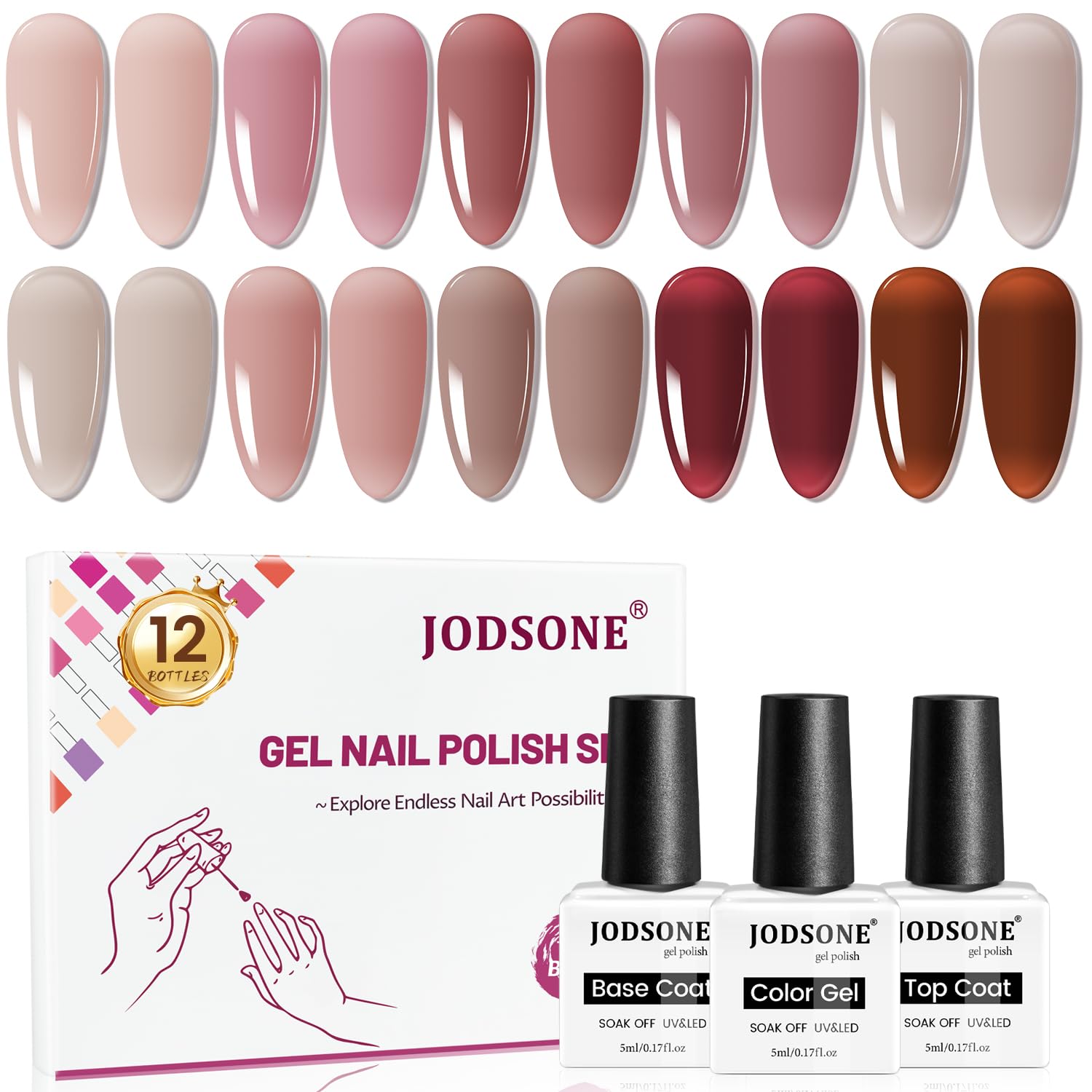 El set de gel jelly de JODSONE con 12 piezas para uñas en casa.