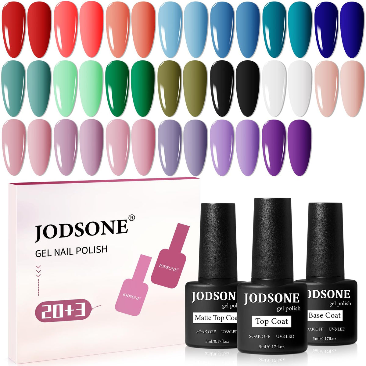 JODSONE set-gel-23-piezas-botellas, visión general del empaque para uñas en casa.