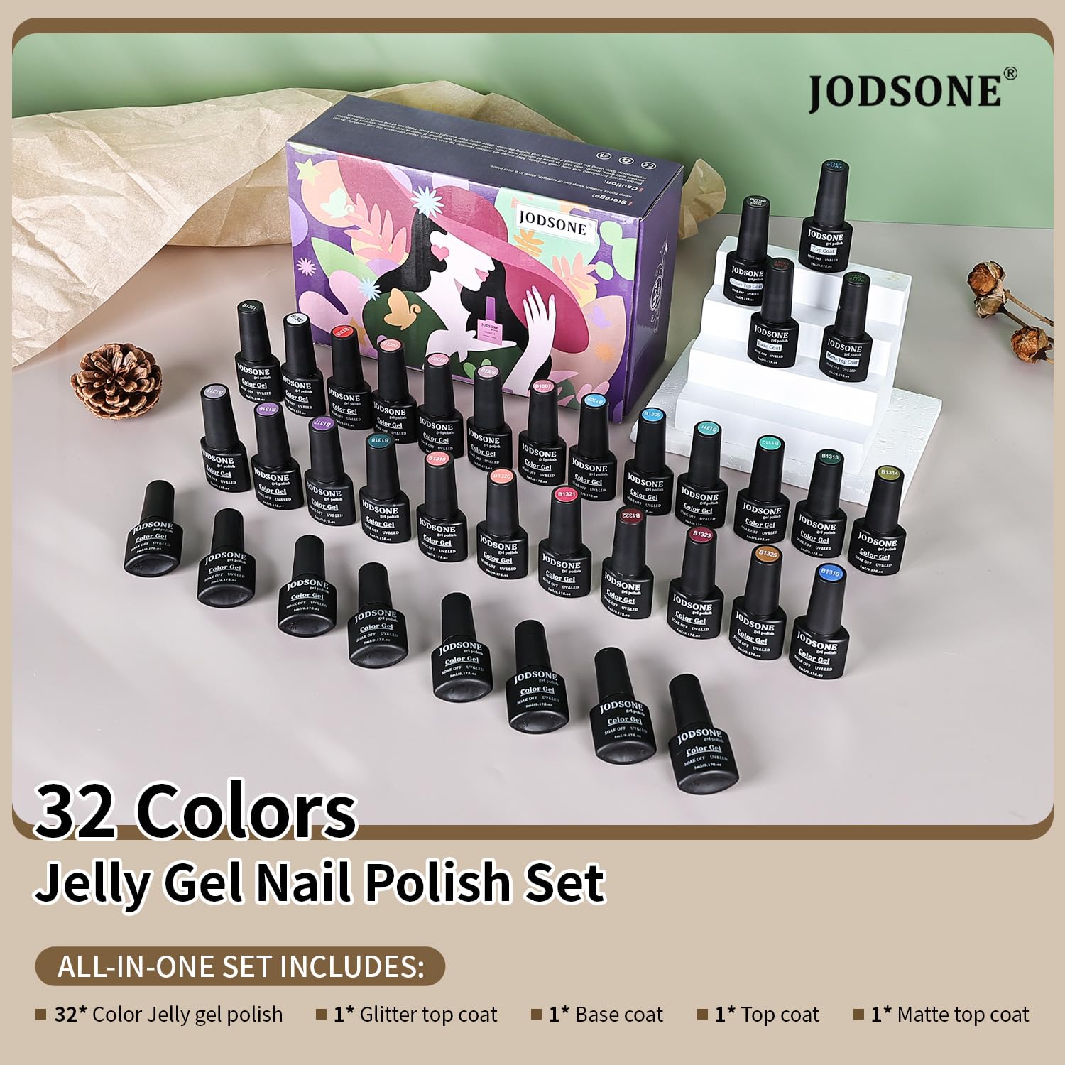 JODSONE acabado glitter: efecto brillante para uñas llamativas.