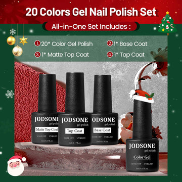 JODSONE Gel Nail Set muestra 20 colores para múltiples estilos.