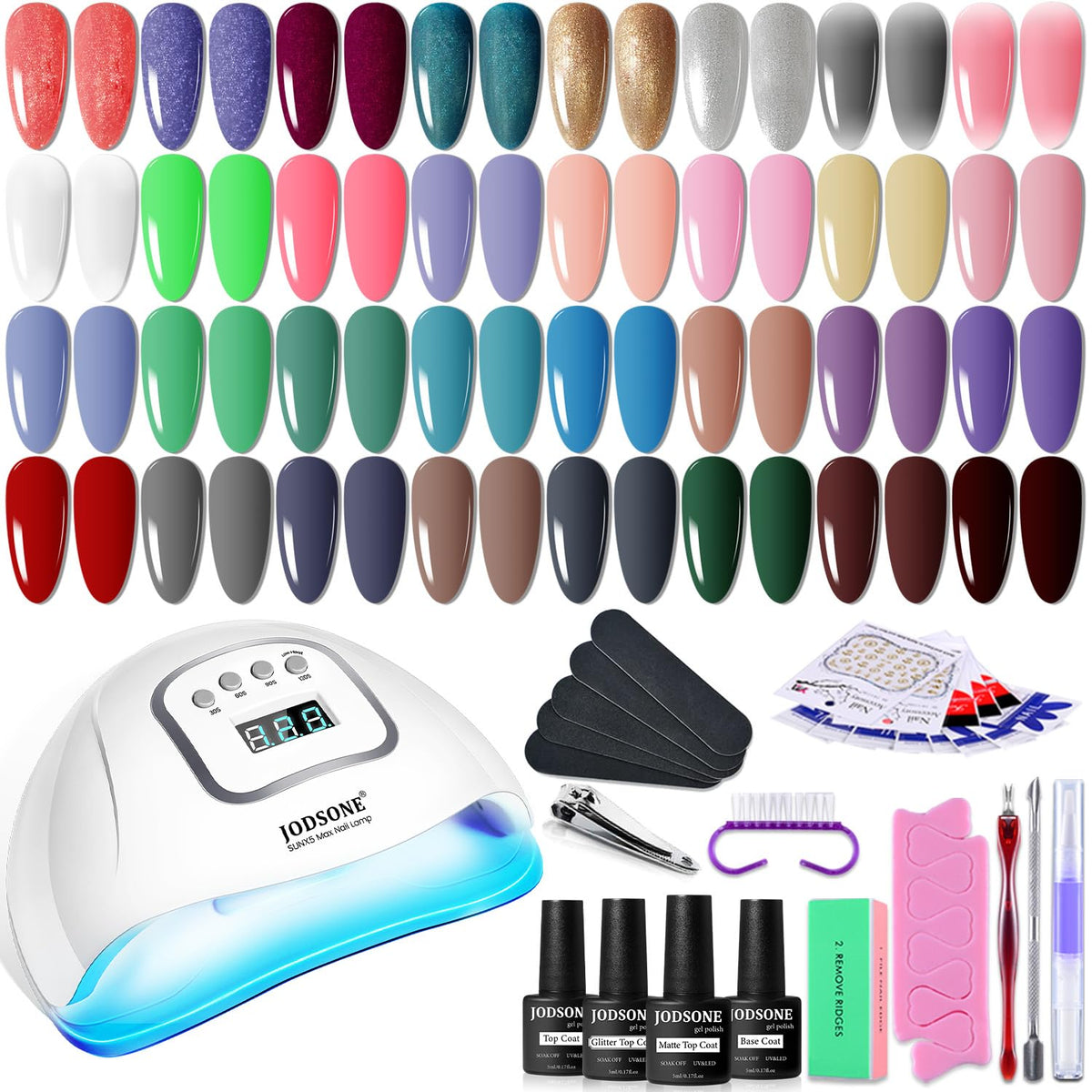 JODSONE kit de esmaltes 32 colores con lámpara para manicura casera.