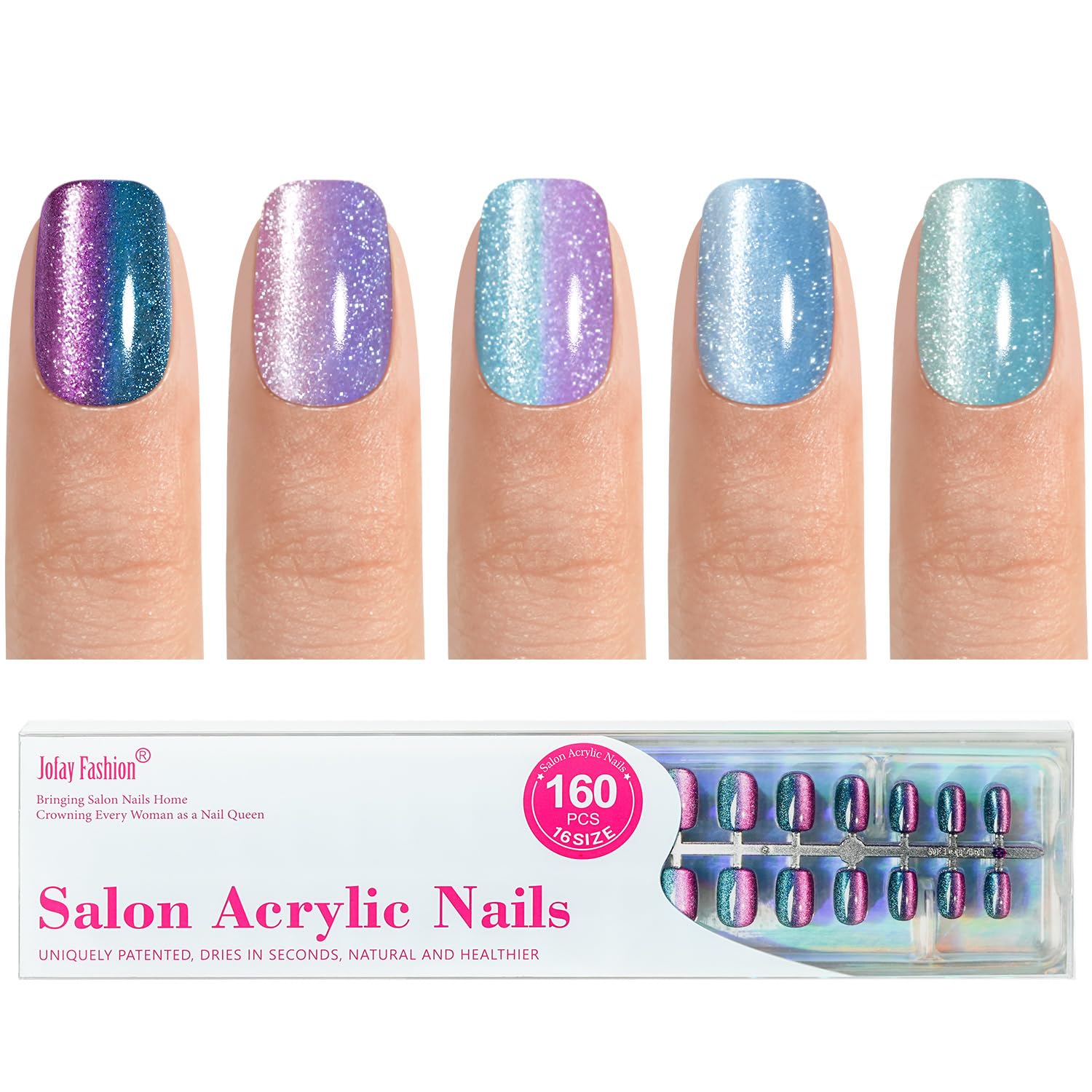 Uñas de Jofay Fashion con efecto ojo de gato, dos tonos, aspecto sofisticado.