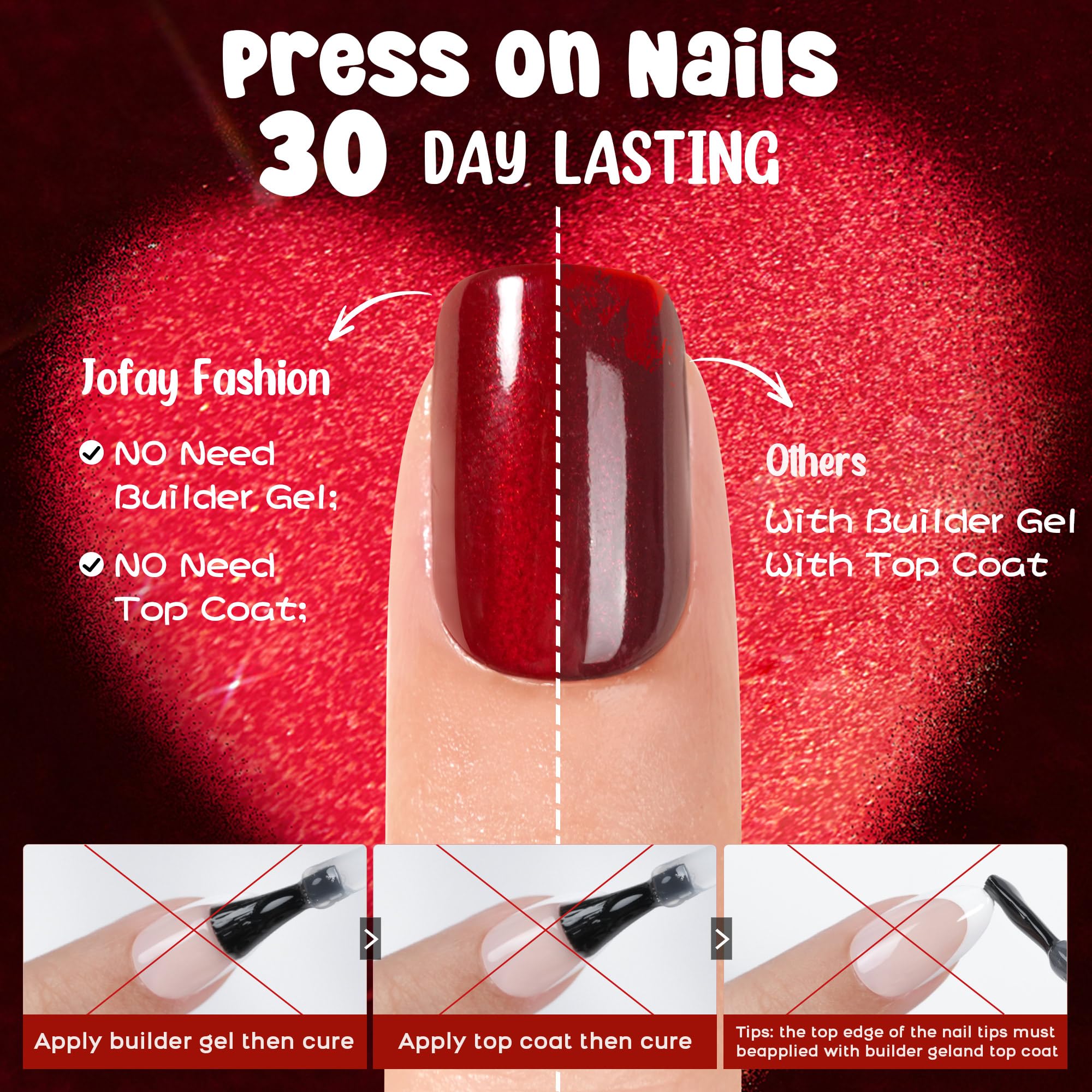 Ensemble d’ongles avec colle inclus, pose rapide et durable.
