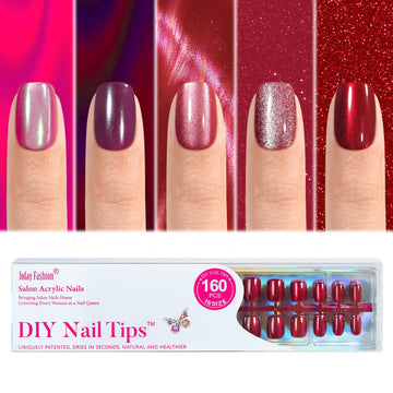 Ongles collants à effet œil de chat rouge Jofay Fashion, look salon rapide.