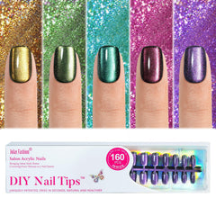 Uñas postizas Jofay Fashion, foco en uñas cortas cuadradas con ojo de gato para look elegante.