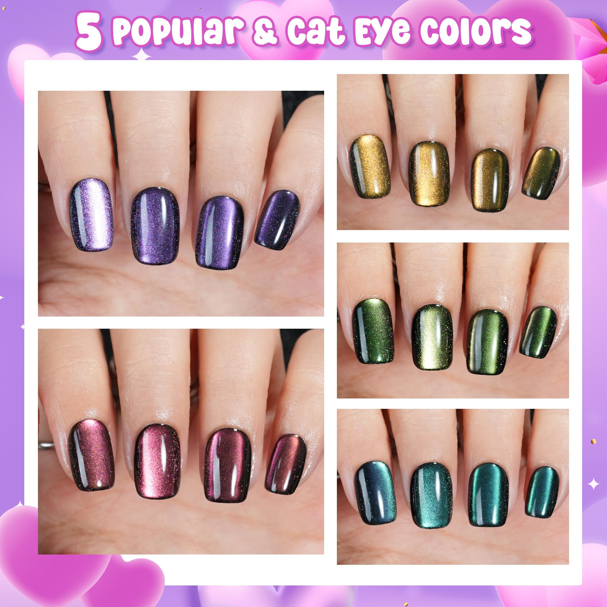 Uñas falsas Jofay Fashion, estilo ojo de gato en formato corto para manicura rápida.