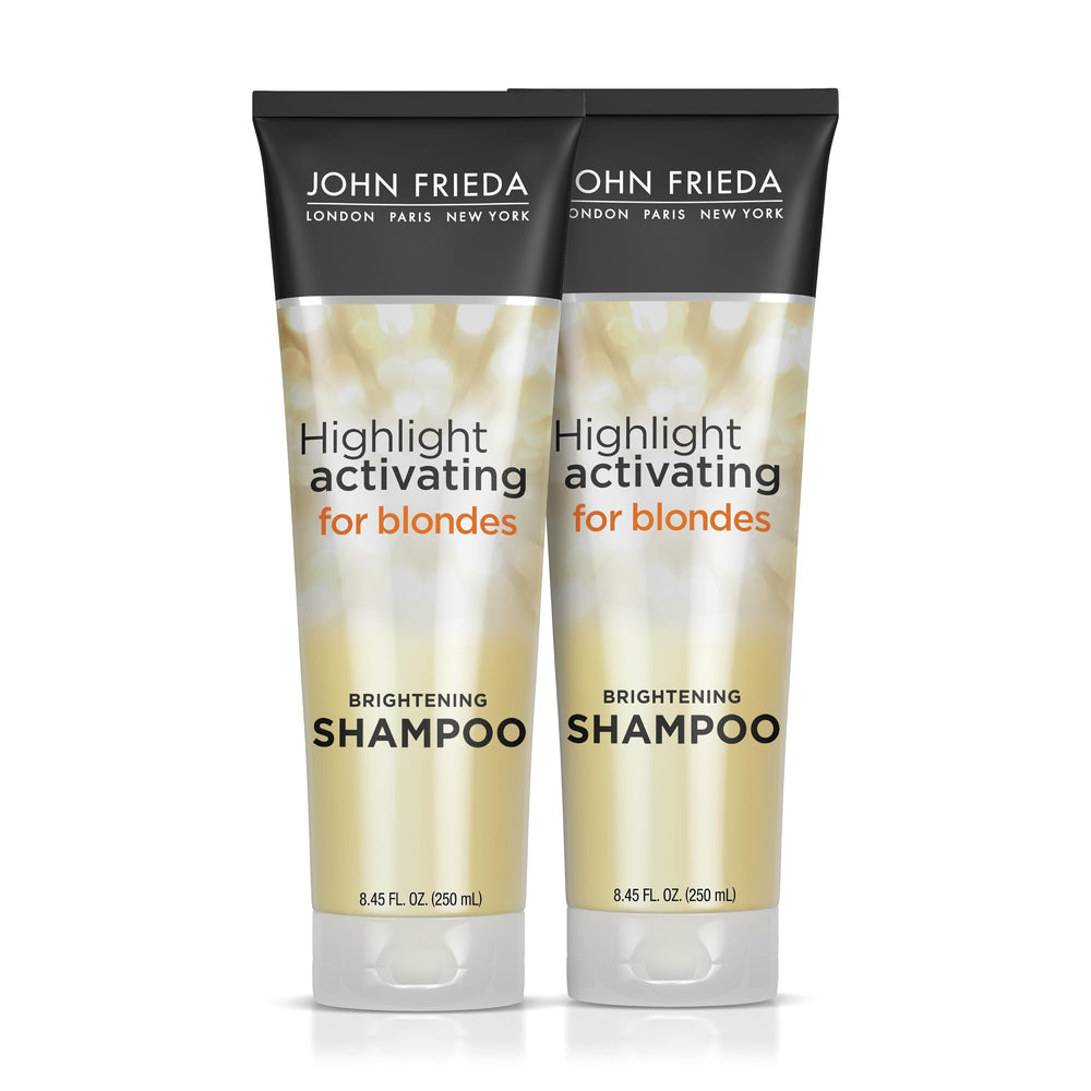 John Frieda champú para rubio claro, botella visible, aporta brillo natural