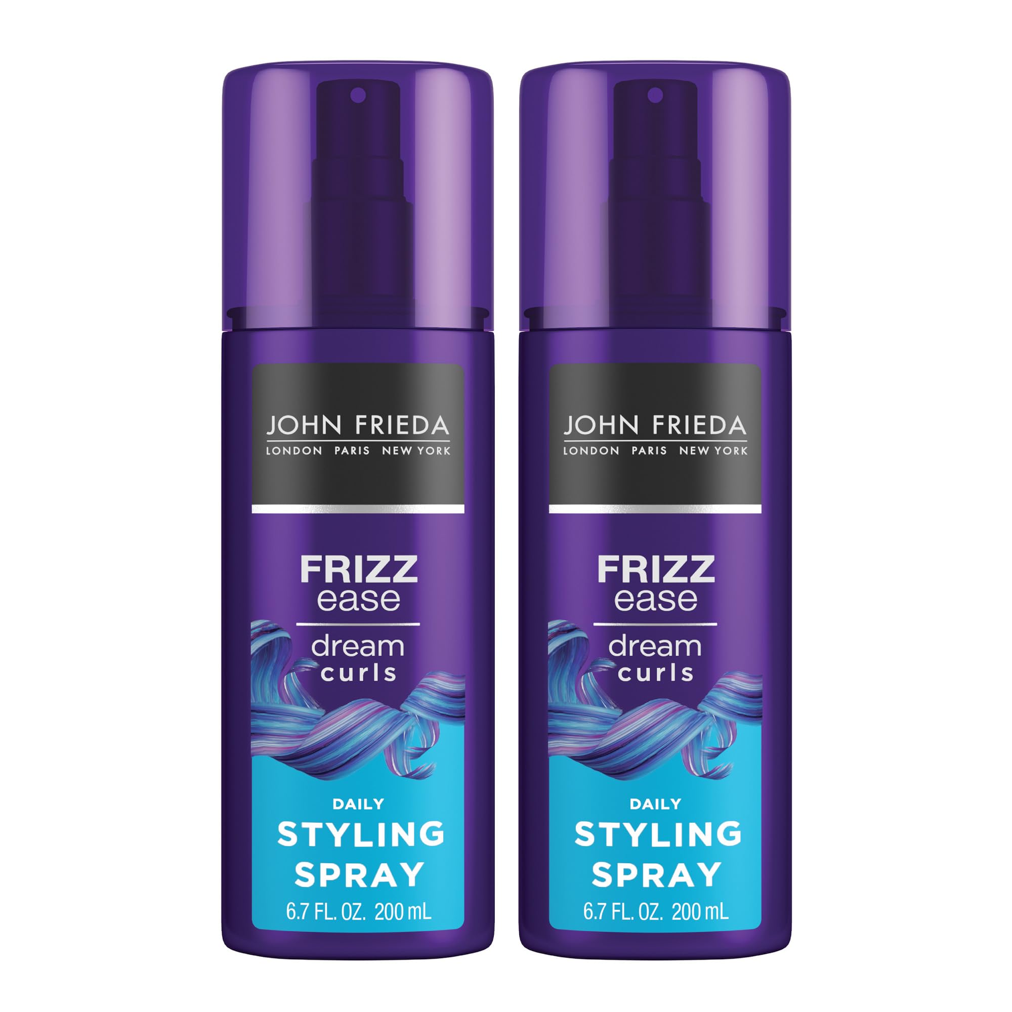 John Frieda Dream Curls spray: aplicación diaria para rizos definidos y brillantes.