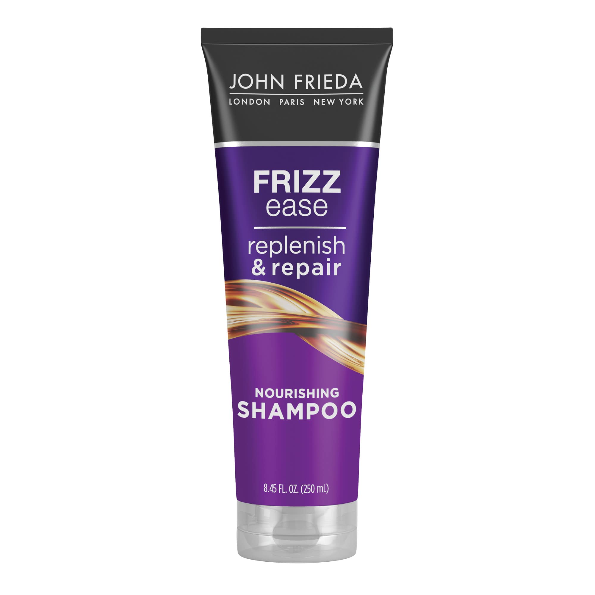 John Frieda Frizz Ease Replenish & Repair: botella frontal, reparación visible y nutrición para el cabello.