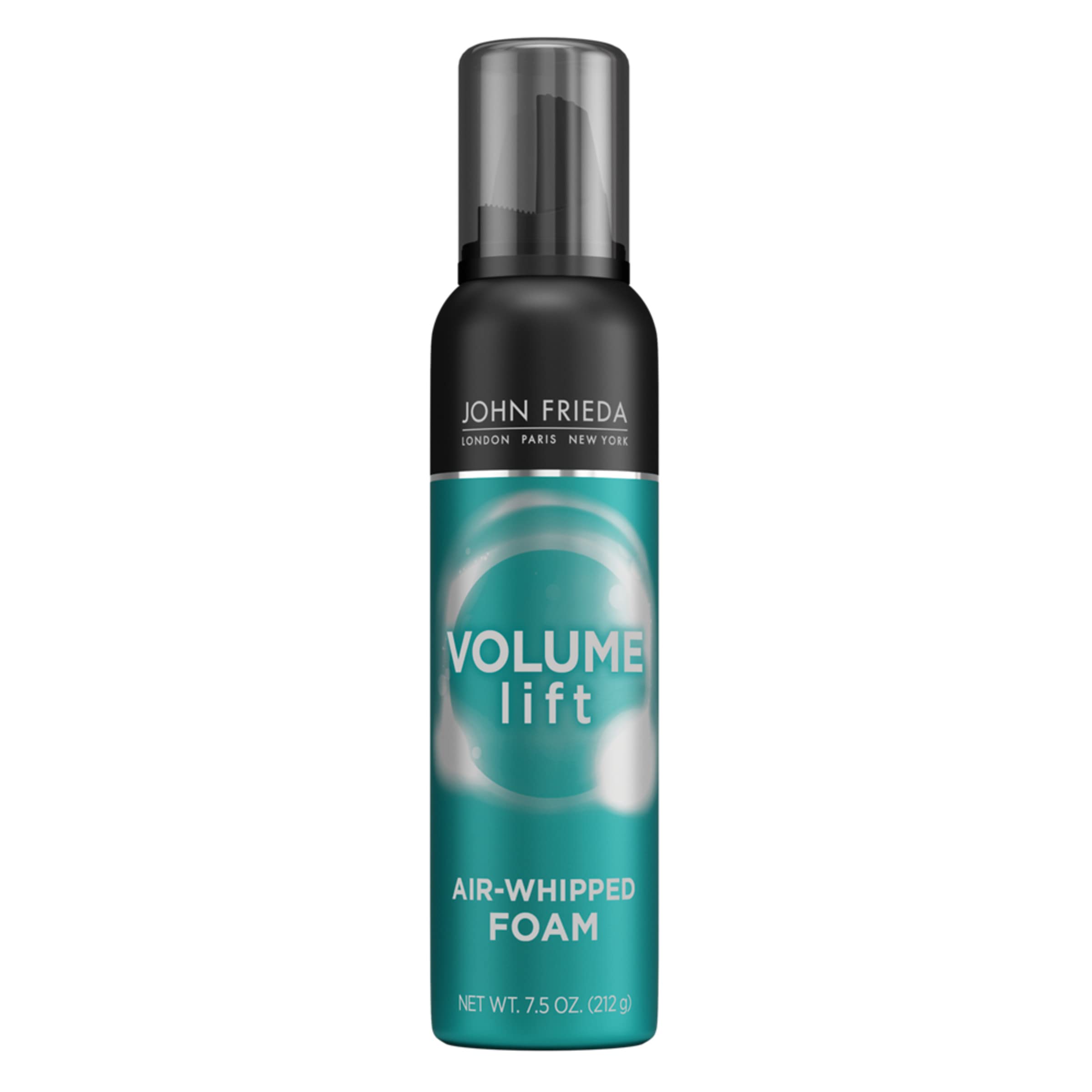 John Frieda Volume Lift espuma batida al aire en envase, aporta cuerpo ligero.