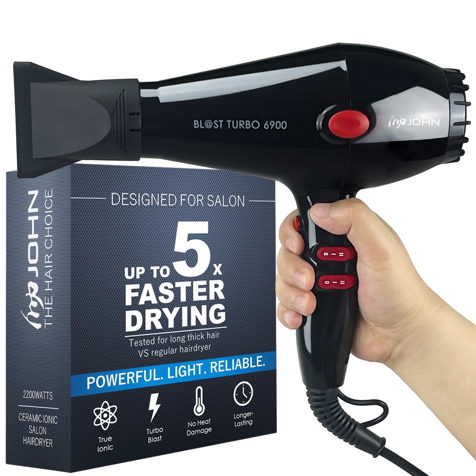 JOHN secador rápido con turbo de 2200W para un secado eficiente