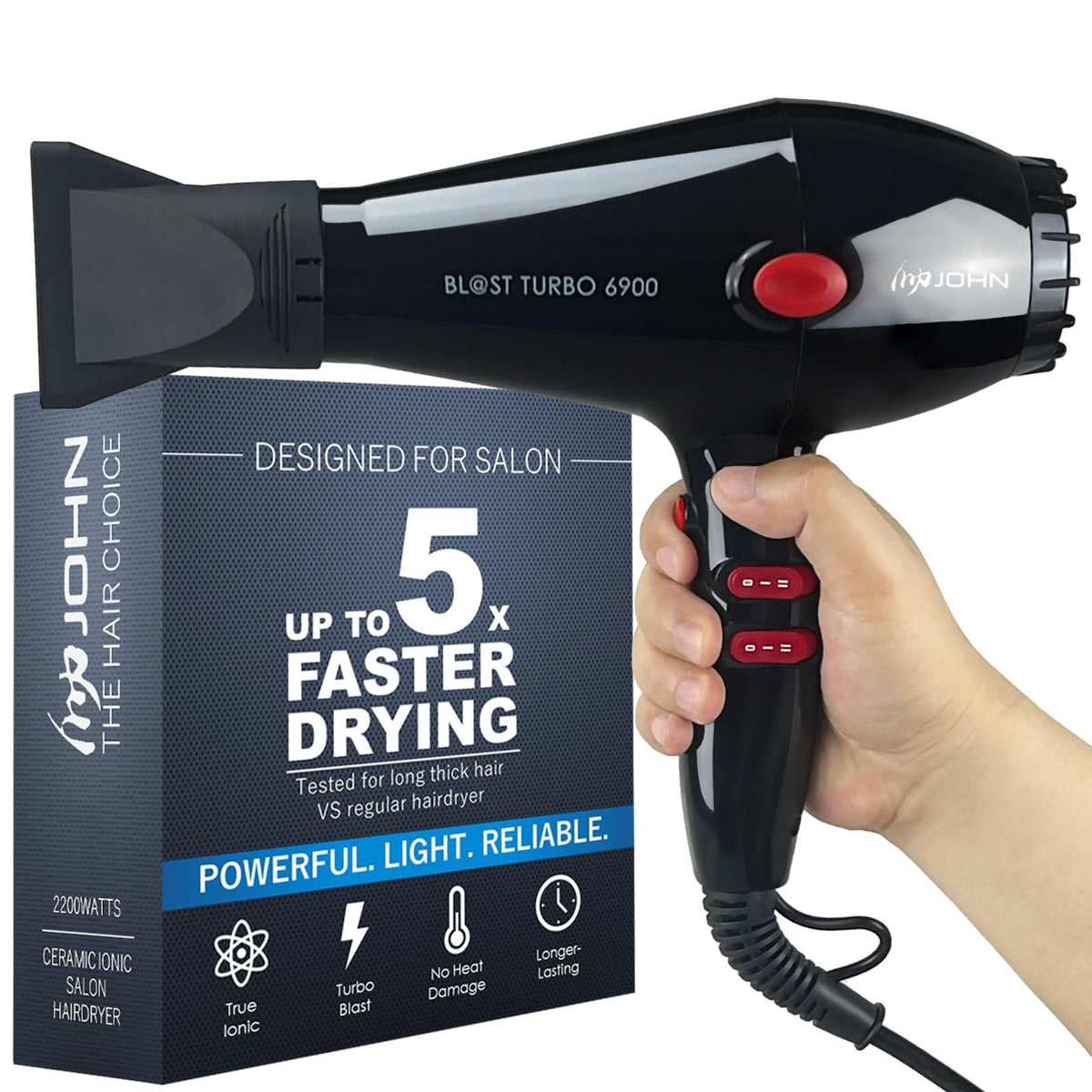 JOHN secador rápido con turbo de 2200W para un secado eficiente