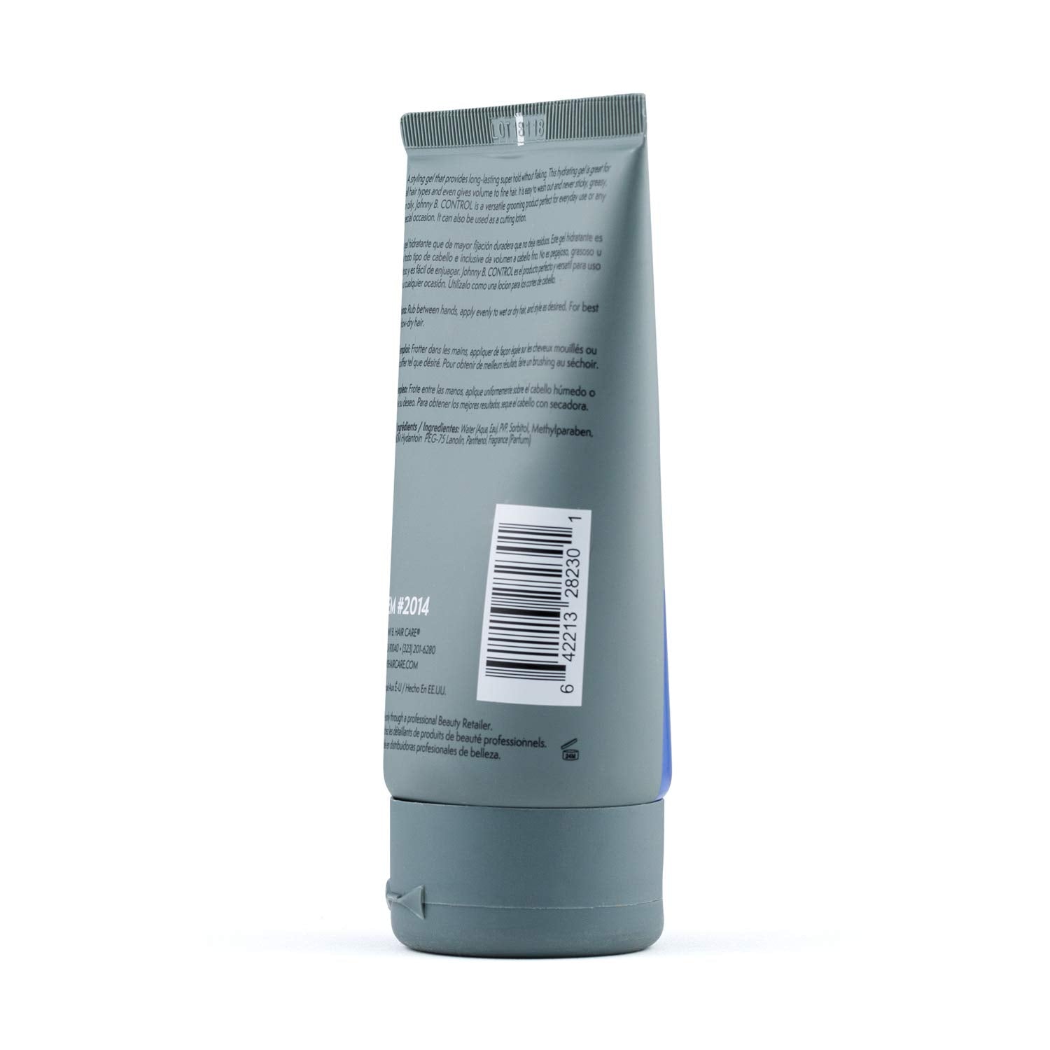 JOHNNY B. Control Gel siendo aplicado con las manos para un peinado uniforme.