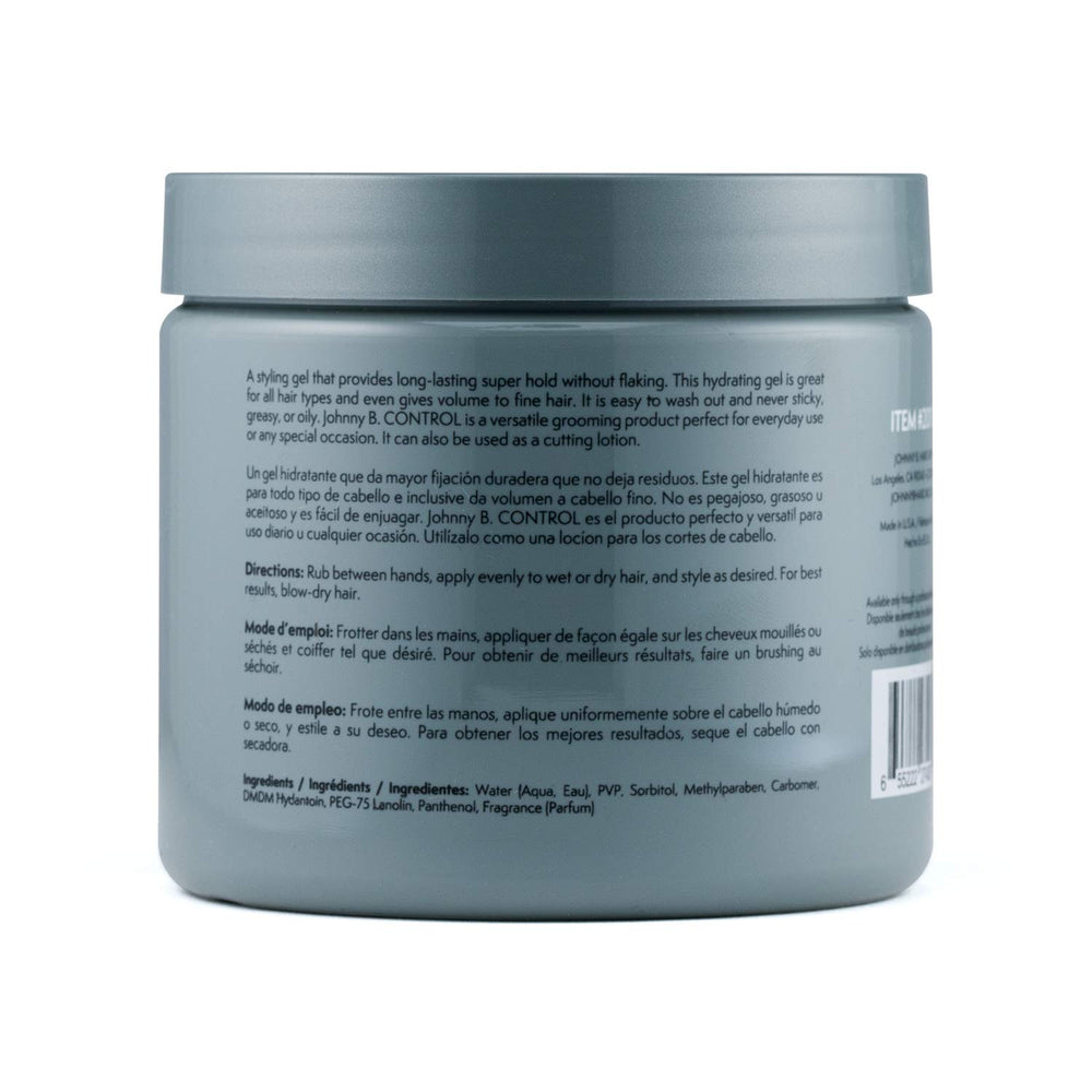 JOHNNY B. Control gel sin alcohol, enfoque de aplicación para peinados con volumen.