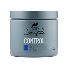JOHNNY B. Control gel sin alcohol, botella visible, fijación fuerte para todo tipo de cabello.