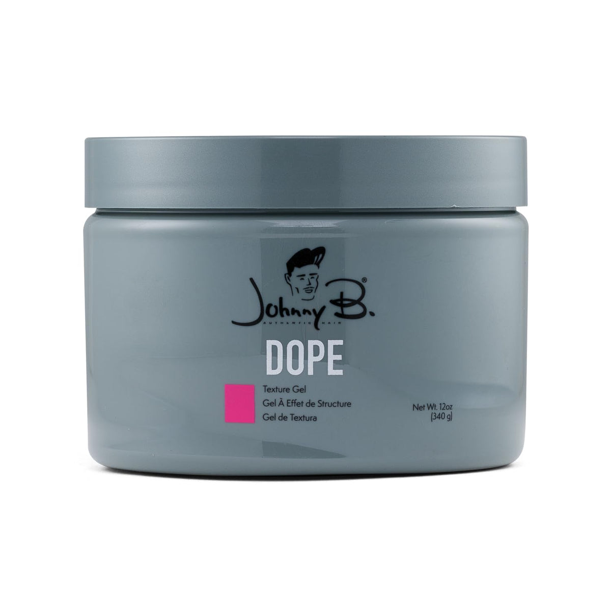 Gel de coiffure JOHNNY B. Dope Texture Gel – bouteille 12 oz prête pour un coiffage durable sans croquant.
