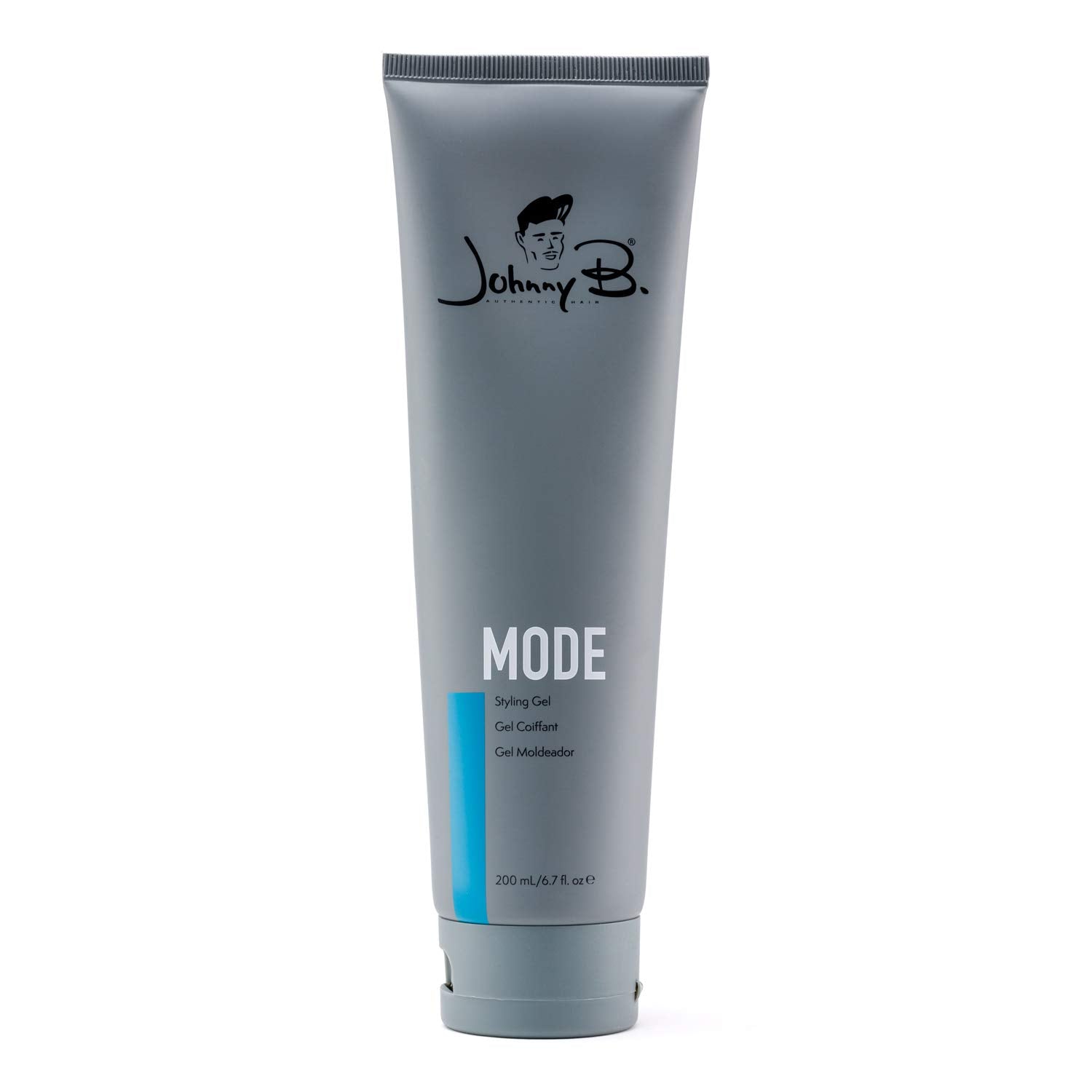 Johnny B. Mode gel: envase frontal para control duradero del peinado.