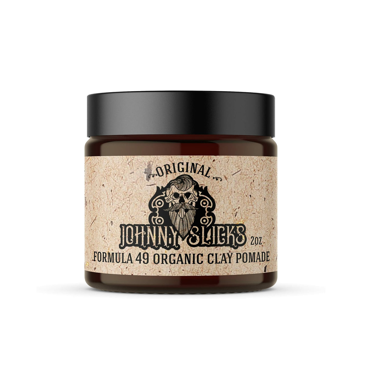 Johnny Slicks Formula 49 Arcilla Orgánica en botella de 2 oz para peinados firmes.
