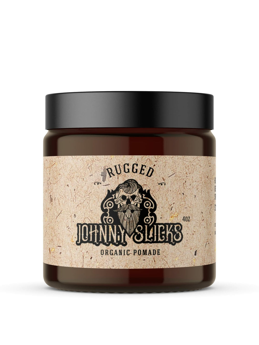 Pomada Johnny Slicks en tarro, enfoque en cabello, favorece un peinado definido