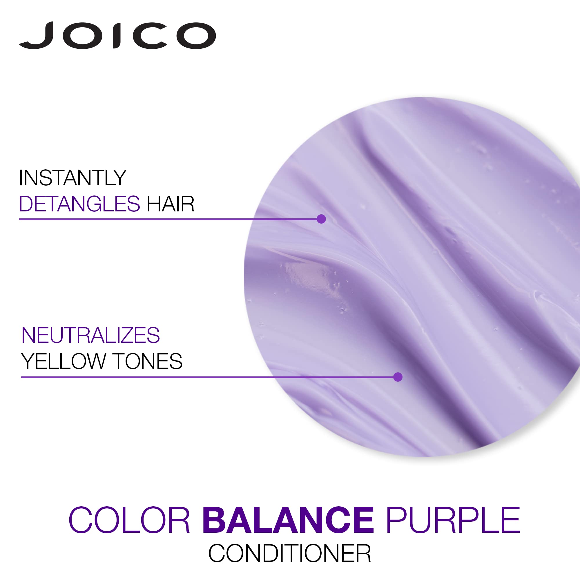Rutina diaria con Joico Purple: champú y acondicionador para cuidado continuo.