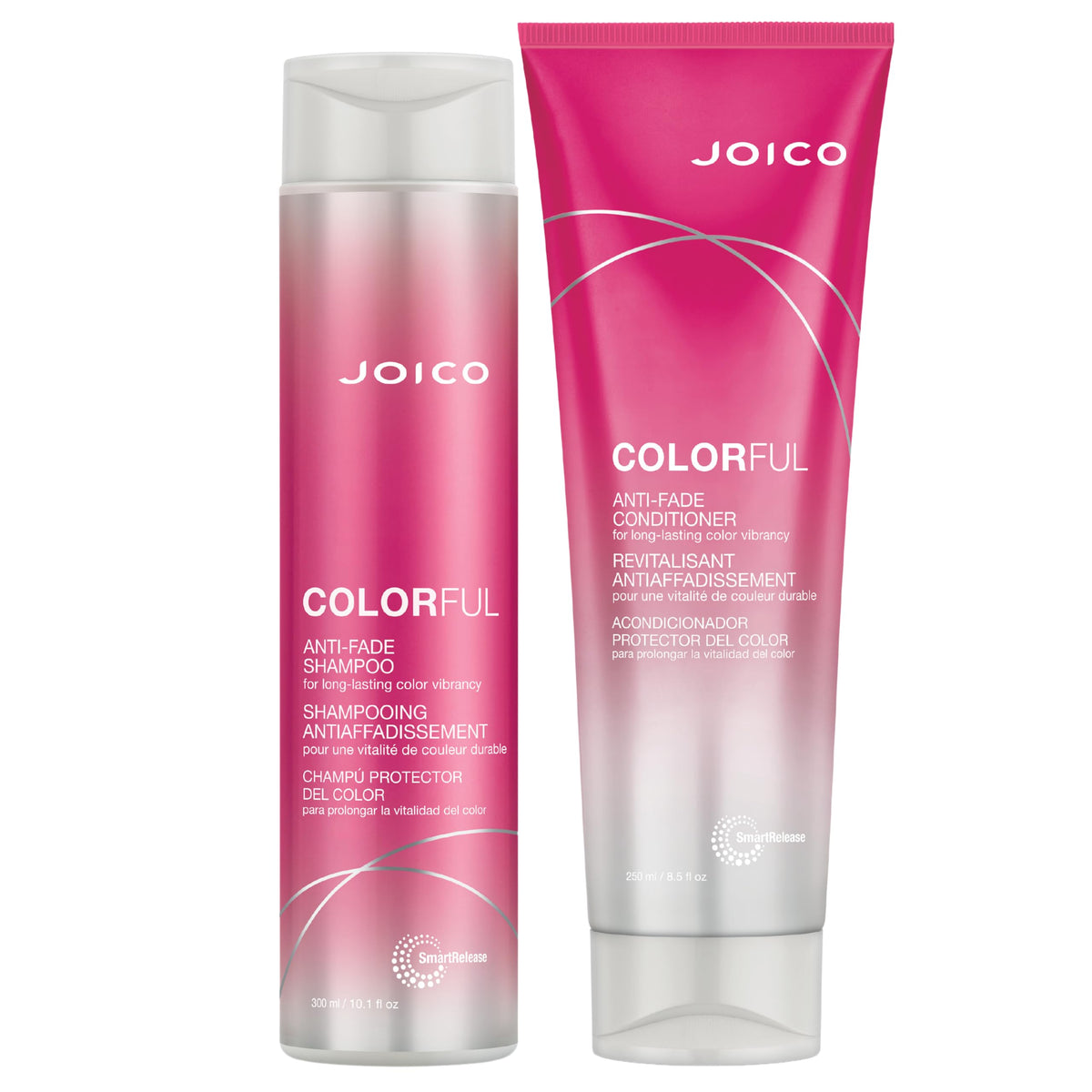 Joico Colorful Anti-Fade champú frente a la botella, protege el color y limpia suavemente