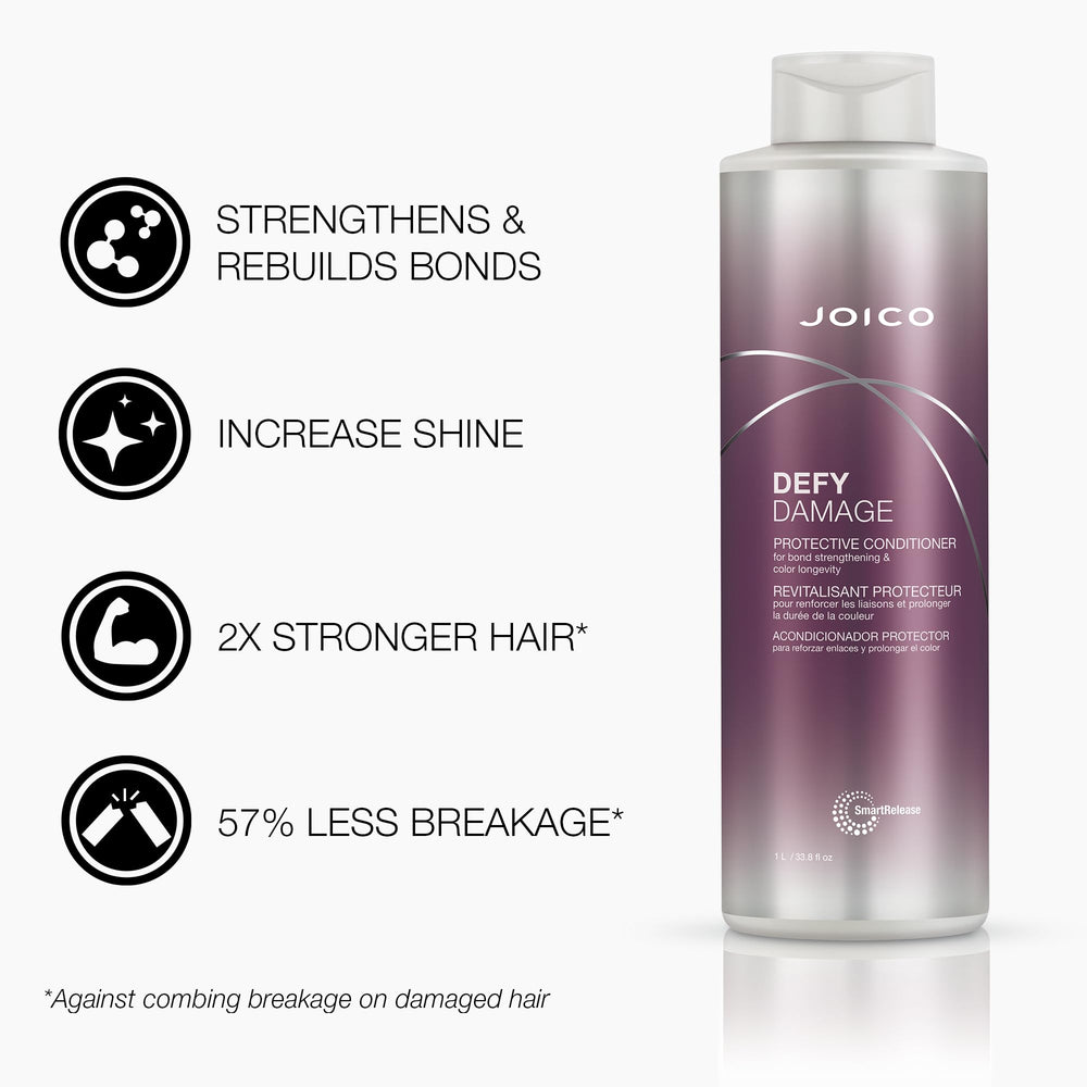 Brillo sedoso tras Joico Defy Damage en el cabello.