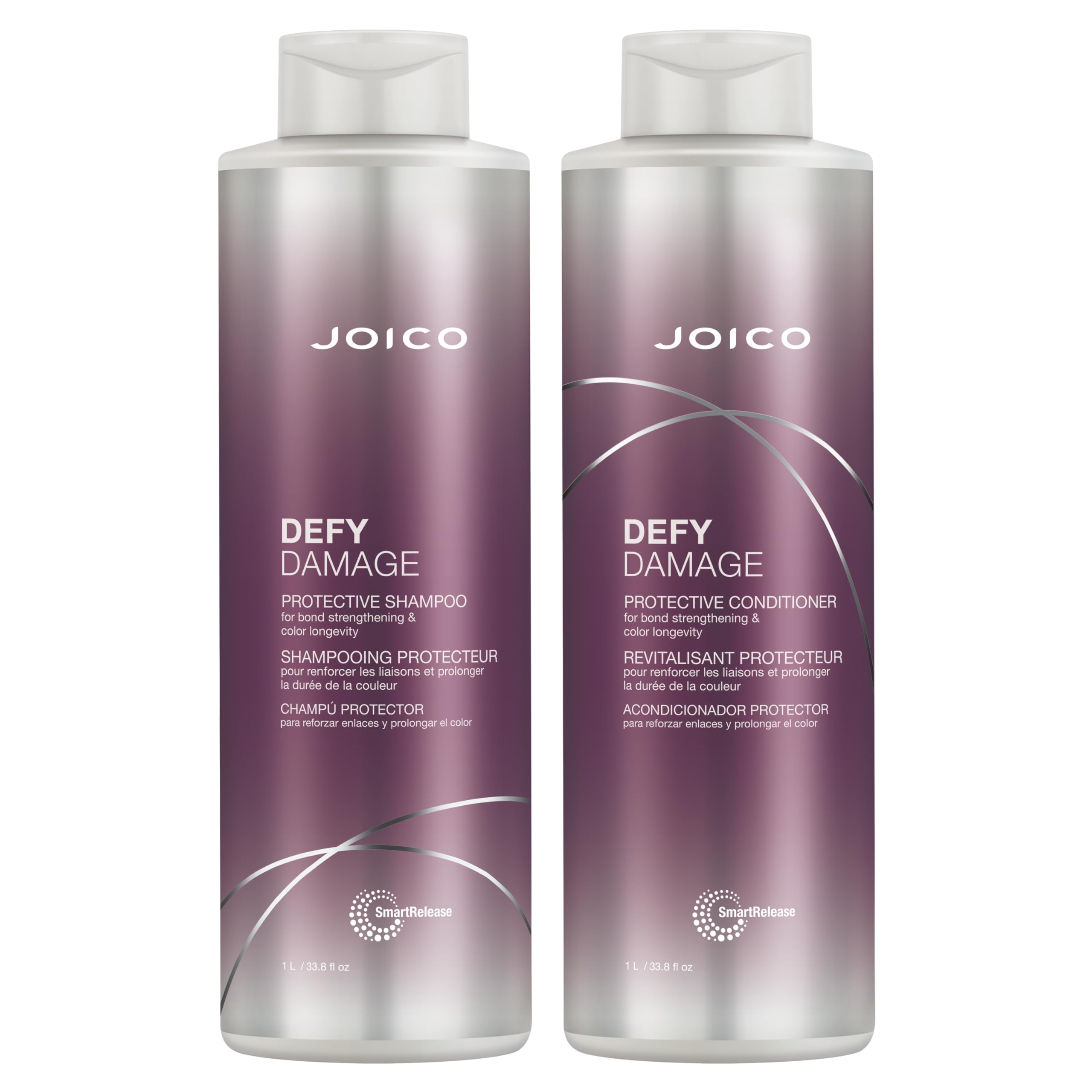 Joico Defy Damage champú, botella elegante que conserva el color.