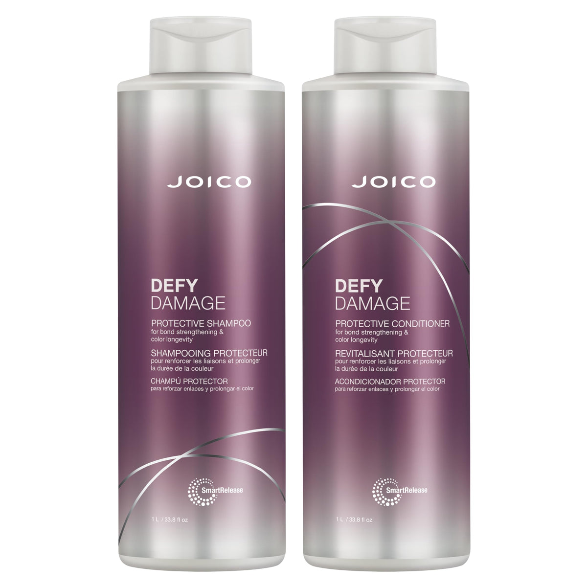 Joico Defy Damage champú, botella elegante que conserva el color.
