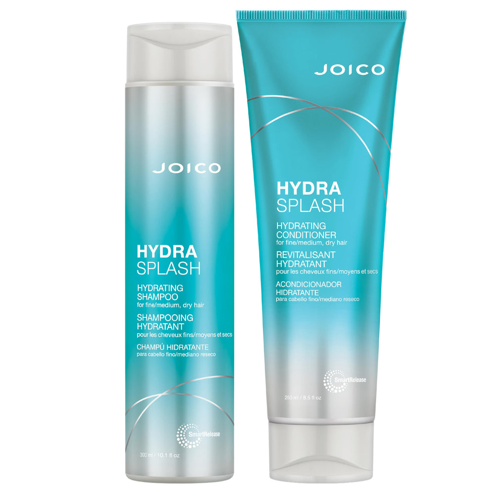 Joico HydraSplash Shampoo: botella de 10.1 oz, limpia sin resecar y cuida cabello fino.