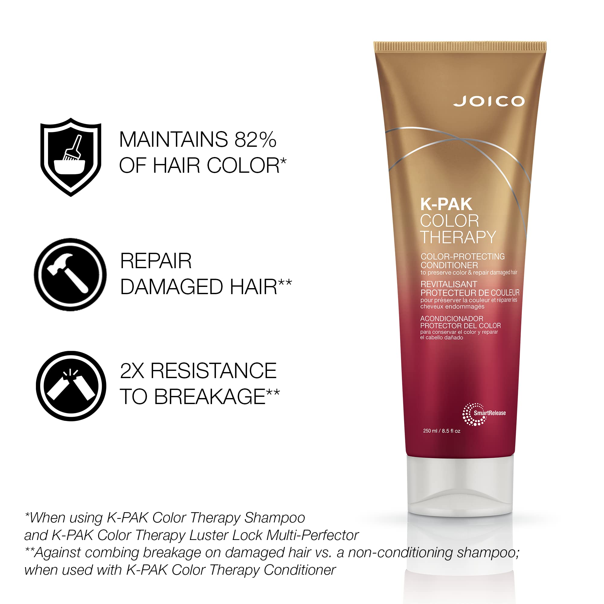 Acondicionador Joico K-Pak Color Therapy aporta textura suave y brillo.