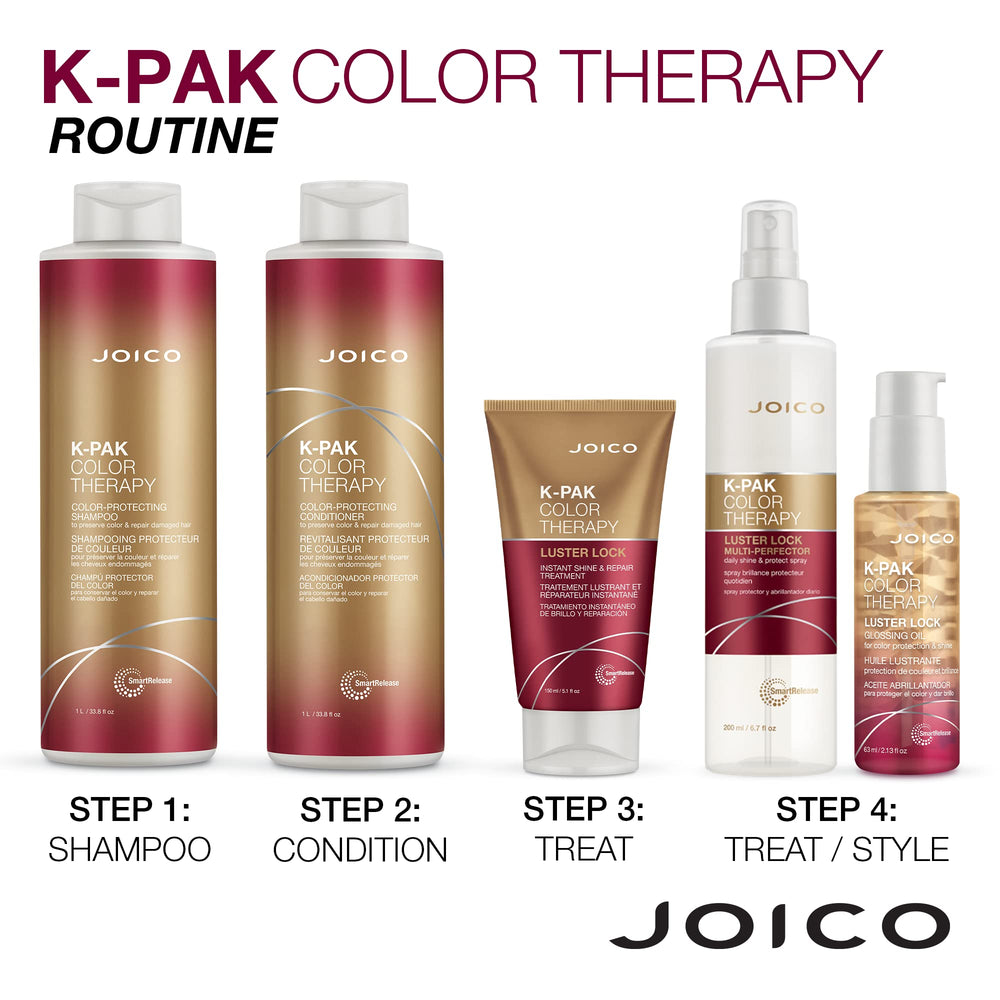 Joico K‑PAK Color Therapy brillo y elasticidad: cabello más suave.