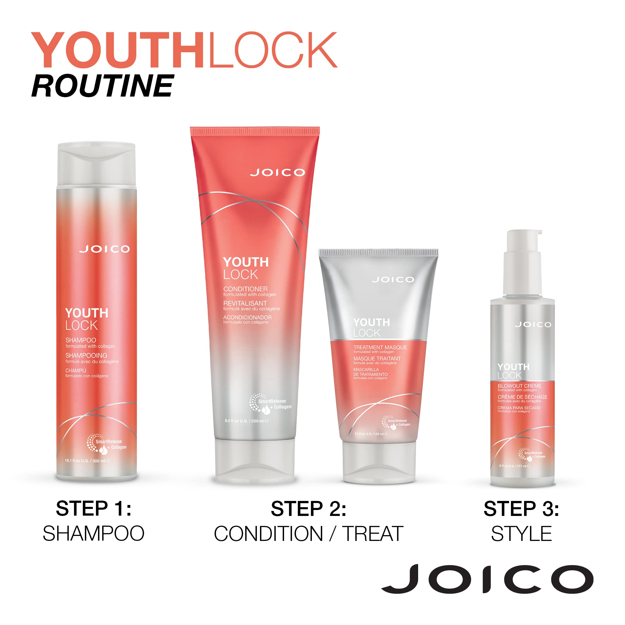 Joico YouthLock acondicionador, ritual diario, aporta cuerpo y brillo natural.