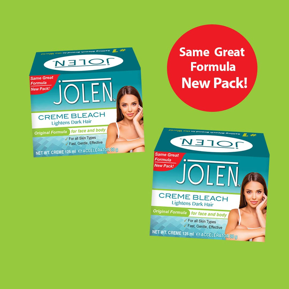 Jolen Crema Blanqueadora Fórmula Original 125 ml, etiqueta de datos con instrucciones de seguridad.