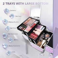 Joligrace maletín maquillaje bandejas dobles, organización eficiente de cosméticos