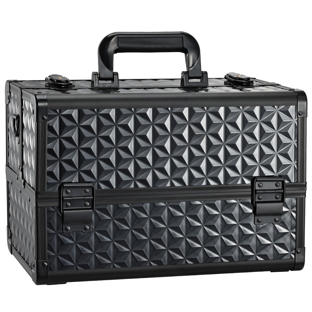 Joligrace maletín de maquillaje con estilo diamante negro ideal para transporte elegante