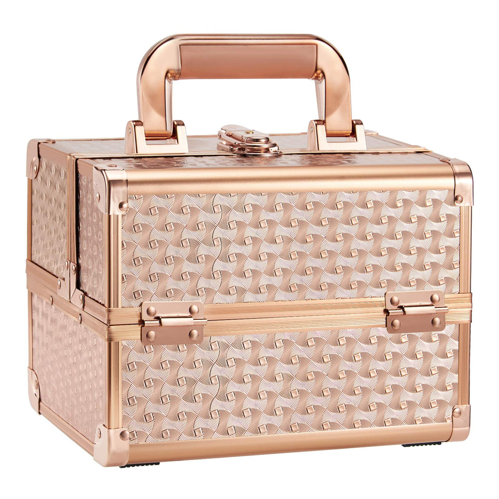 Joligrace maletín maquillaje rosa dorado con espejo para viaje y organización.