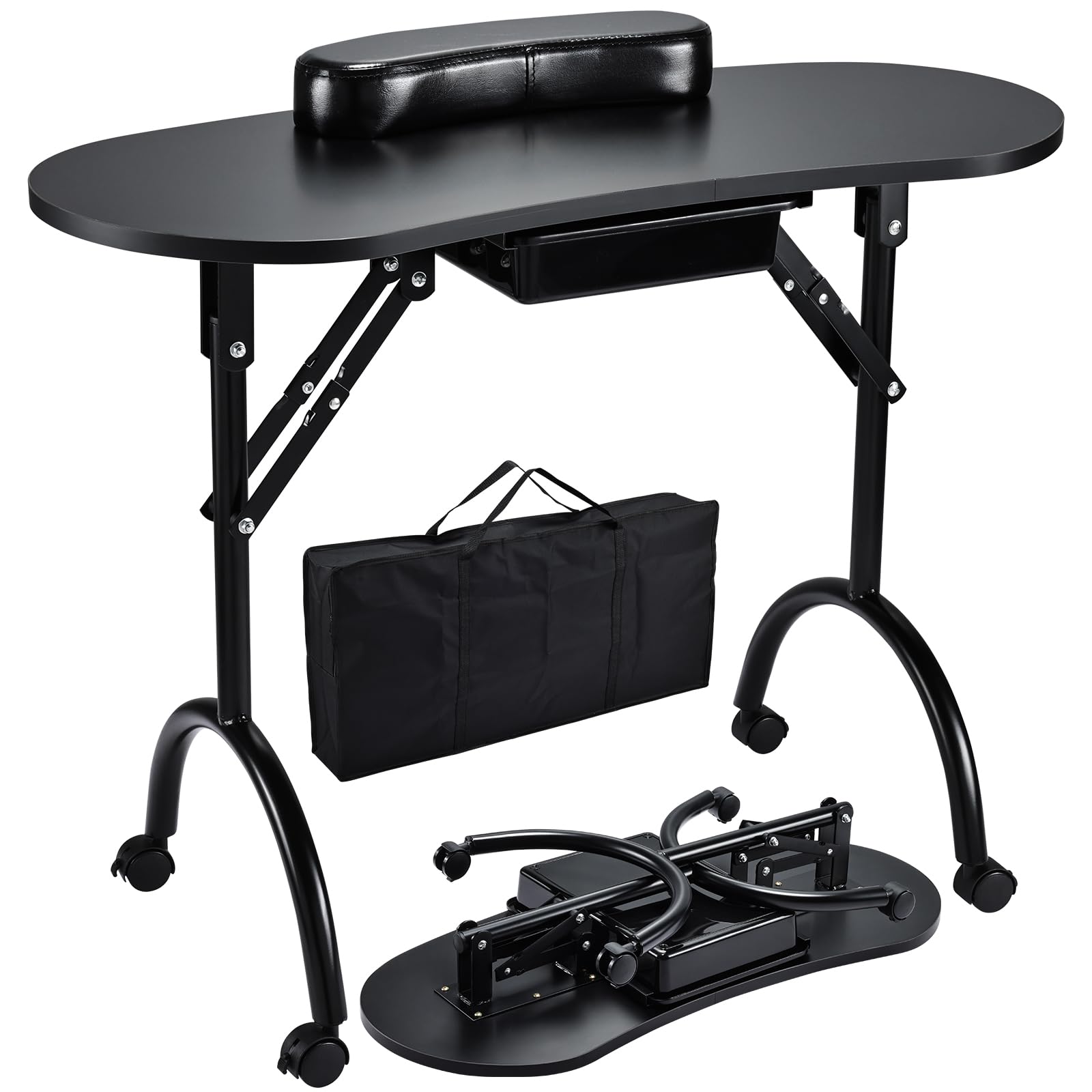 Table Joligrace, manucure pliable avec roulettes, mobilité facilitée.