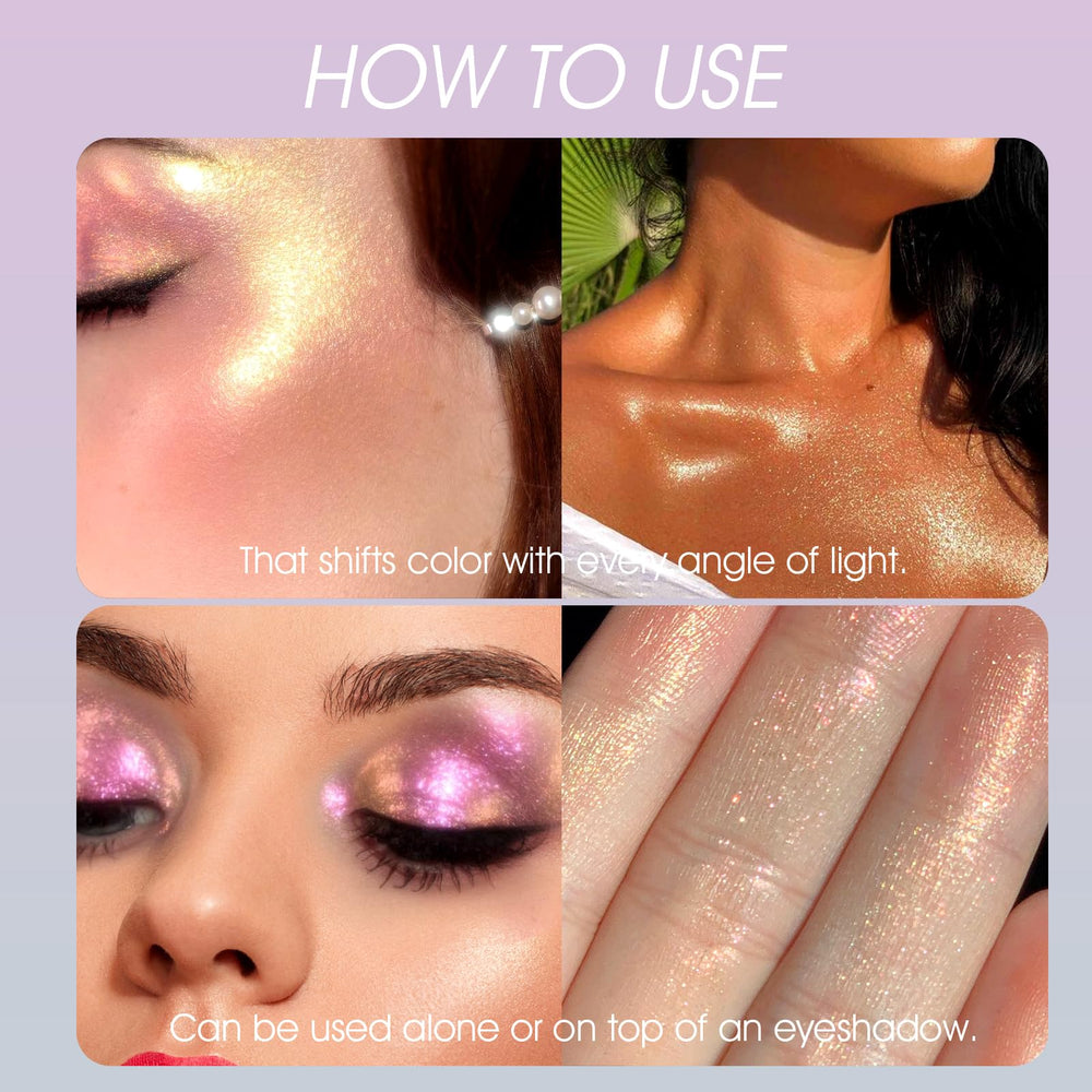 Jolilab holographic multichrome eyeshadow bottle showcasing shift colors.