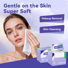 Jolly Care toallas rostro, doble uso seco y húmedo, ideal para limpieza diaria.