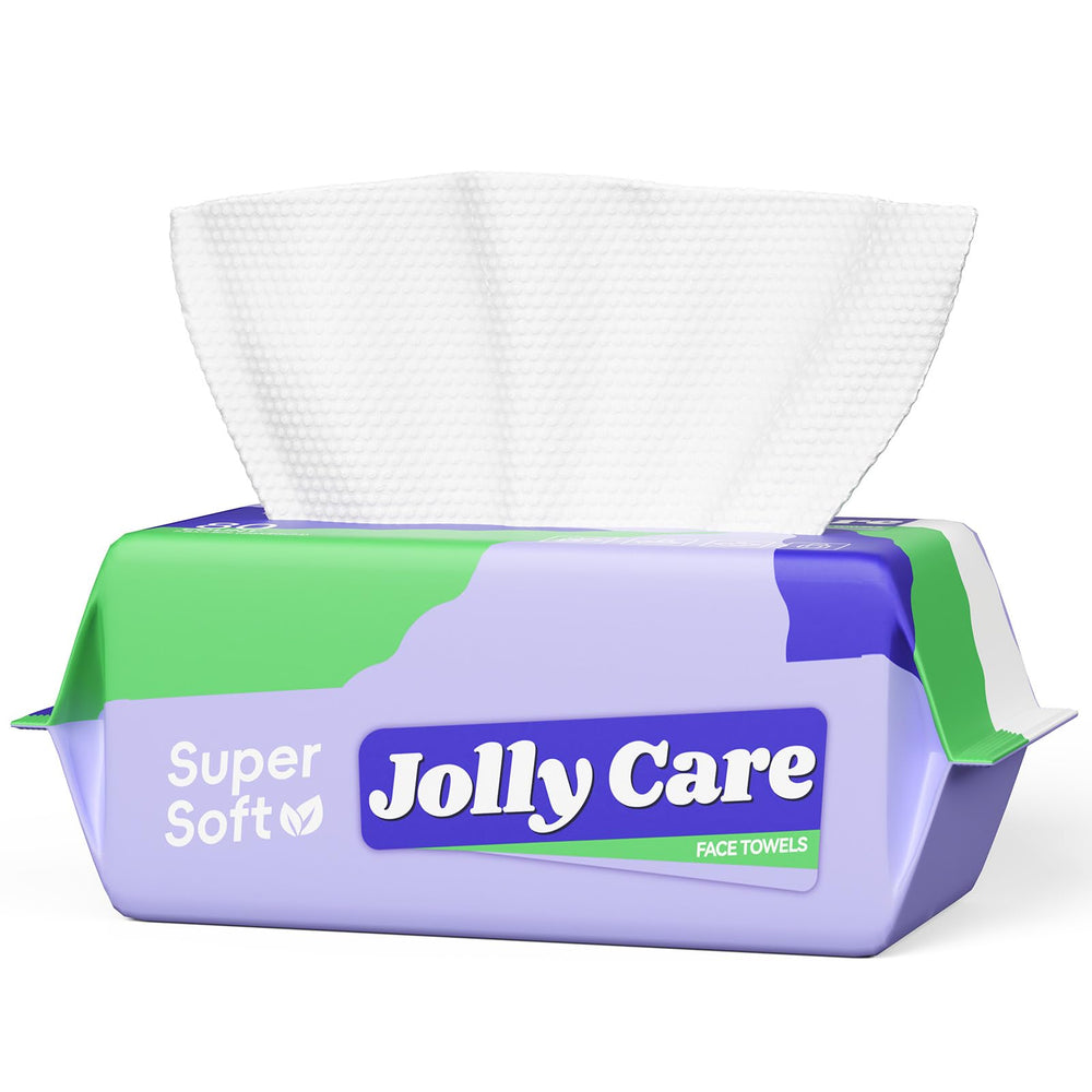 Jolly Care, toallas faciales desechables con doble textura para limpieza profunda.